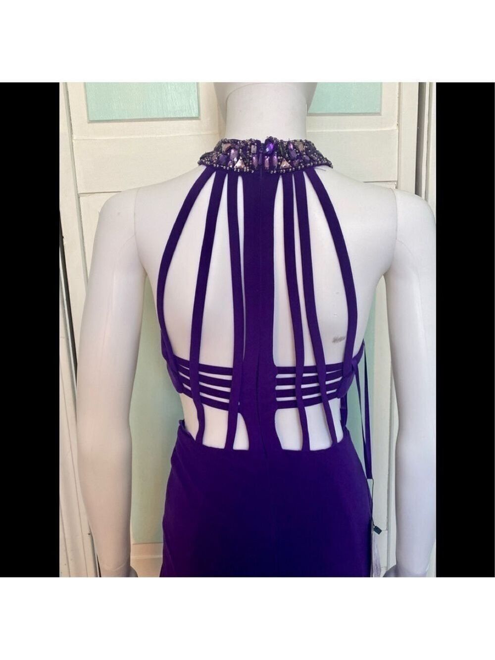 Size 00 Faviana 7728 Purple Prom Pageant Dress Gown Fitted Open Back New - Picture 5 of 6